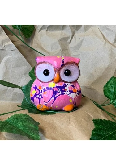 Uretti - Şebnem 6913 - 0053 El Yapımı Ebrulu Seramik Minik Baykuş Biblo - Pembe