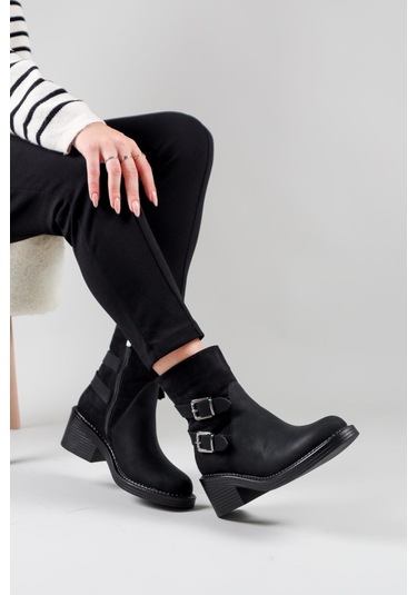 Eliska Çift Tokalı Bot Siyah-7405-siyah Siyah