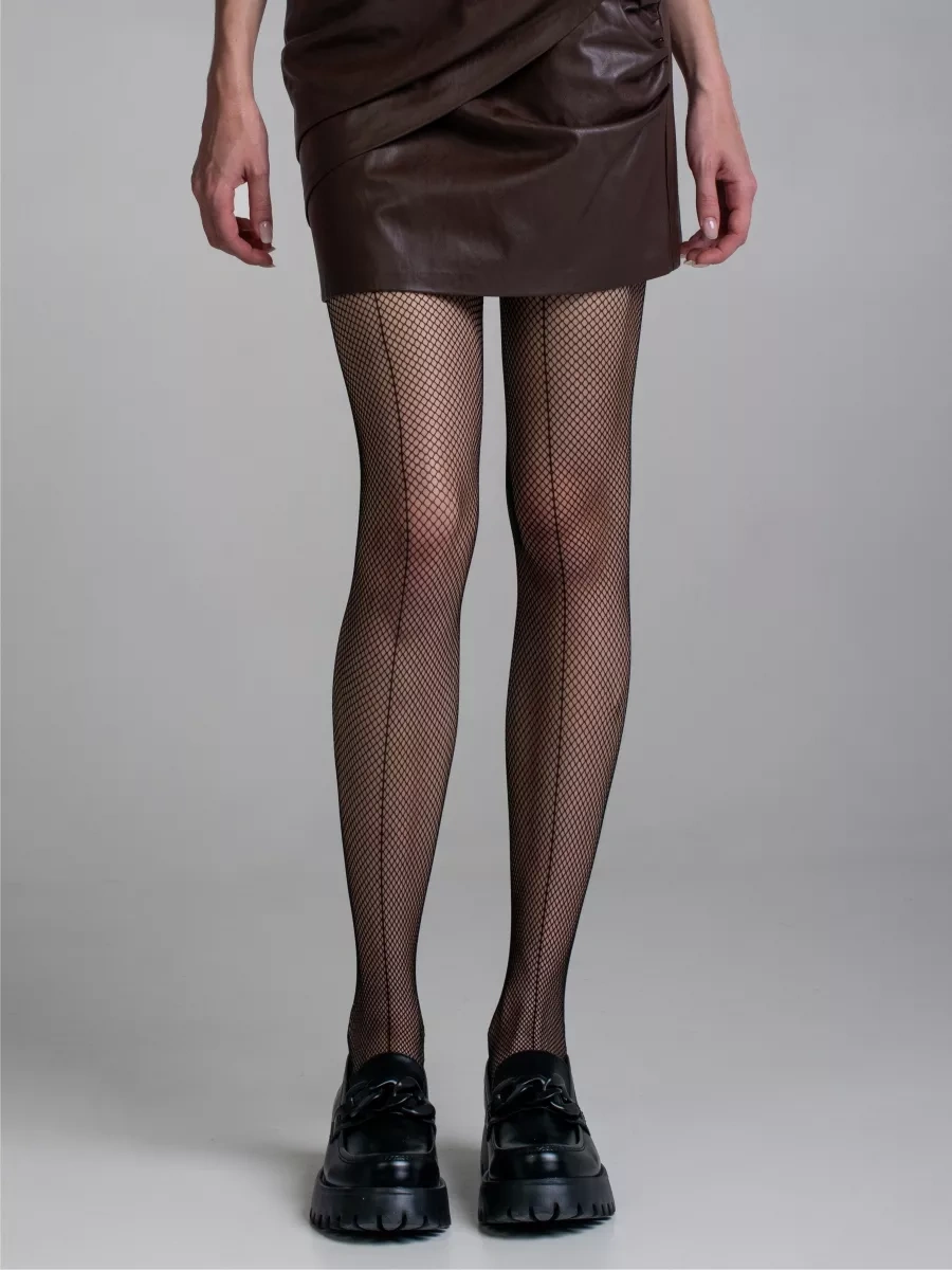 Calzeamo Desenli Çizgi Dikişli Y2k Filelı Naylon Külotlu Çorap 116551939 Siyah Kristal