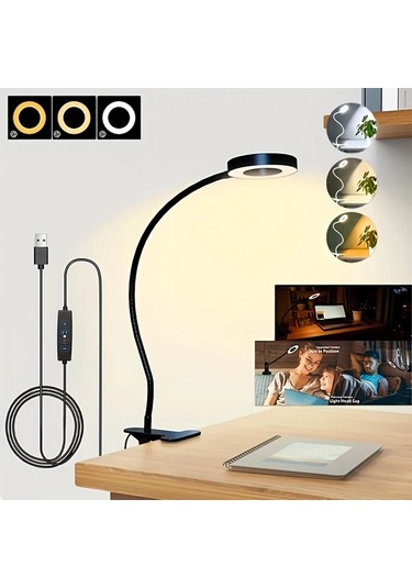 Boatshop1 Siyah Usb Şarj Edilebilir 360 Derece Dönen Led Masa Lambası Çok Seviyeli Karartma Göz Koruma Video Konferans Okuma Ofis Ve Bitki Büyüme Işığı Siyah