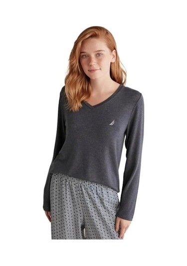 Nautıca W618 Kadın Patlı V Yaka Uzun Kollu Pijama Takımı İndigo