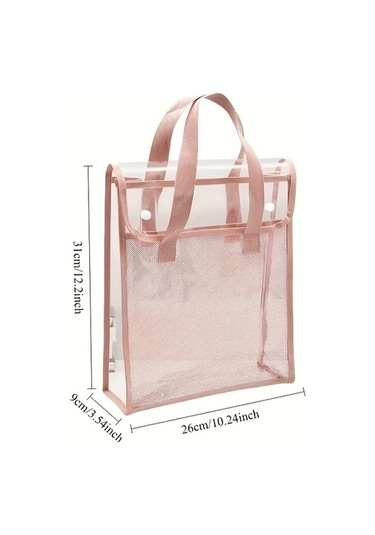 Tongdashop Dikey Mavi Genişletilebilir File Cepli Bohem Şeffaf Pvc Çanta Dikey Versiyon Mavi