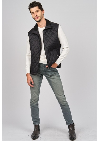 Daynax Erkek Cep Detaylı Baklava Desenli Yelek 492700 Siyah Siyah