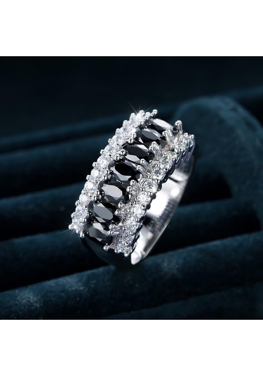 Gümüş Renk Markiz Kesim Siyah Taş Sonsuzluk Yüzüğü Gelin Nişan Yüzüğü Düğün Band Yıldönümü Hediyesi 8 Siyah