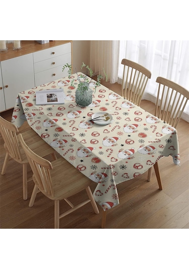 Noel Desenli Dikdörtgen Masa Örtüsü 60x84 İnç, Su Geçirmez Ve Leke Tutmaz Noel Baba Noel Barış