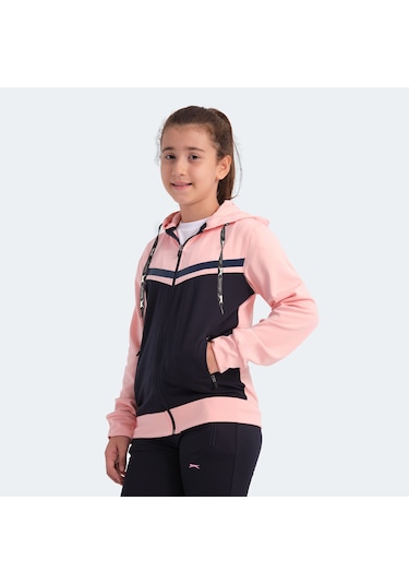 Slazenger NOON Çocuk Fermuarlı Kapüşonlu Cepli Lacivert / Pembe Eşofman Takımı