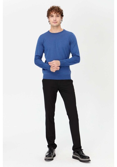 Desen Triko Erkek Basic Sıfır Yaka İnce Triko Kazak 02421603 Indigo İndigo