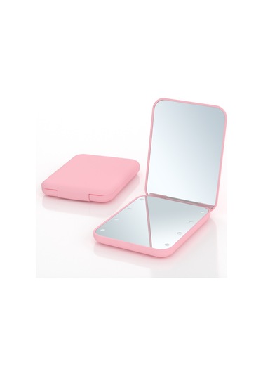 Wezone Led Işıklı 8 Led'li Elden Taşınabilir Katlanabilir Makyaj Aynası, 2x Büyütme Özelliği, Pilli, Pembe Hediyelik Ayna