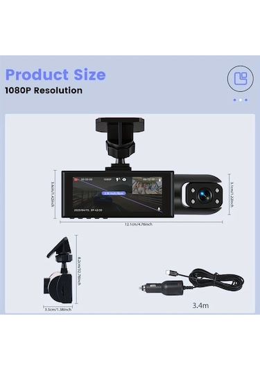 Dashanshop 32g Kartlı 3 16 Çift Lensli Araç Kamerası 1080p Ön 480p İç Görüş Hd Gece Görüşü Geniş Açı Dvr