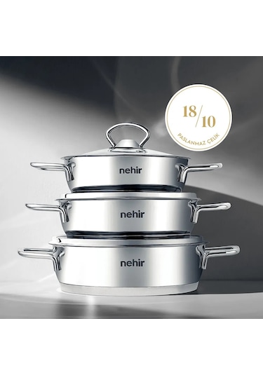 Nehir Silver 6 Parça Paslanmaz Çelik Sahan Seti (16-18-20 CM)