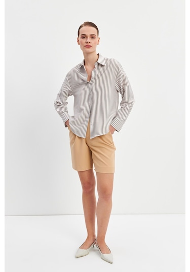 Stella Pulvis Kahverengi Oversize Çizgili Gömlek Kahverengi