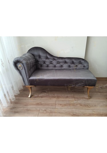 Dekoratif Bihter Koltuk Josefin Puf 110 Cm Gold Ayak Lila