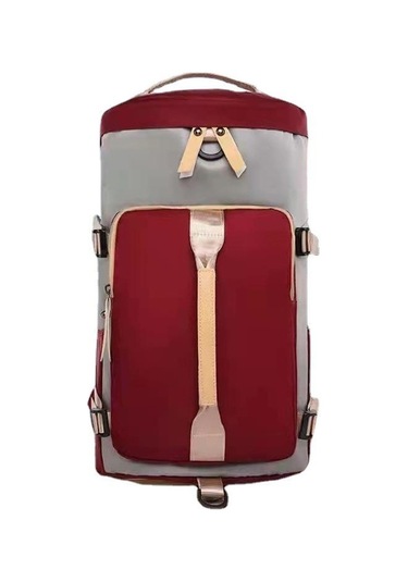 Bordo Seyahat Çantası Büyük Kapasiteli Çok Fonksiyonlu Taşınabilir Sırt Çantası Yuvarlak Kova Tek Omuz Sırt Çantası Eğitim Ve Spor Çantası