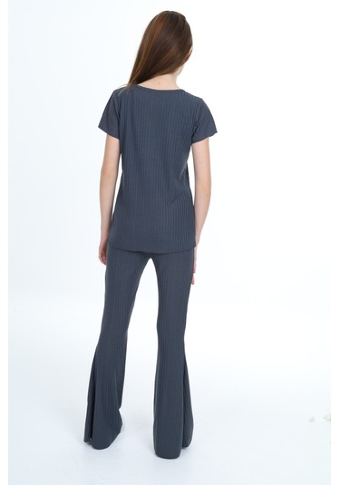 Toontoy Kız Çocuk Storie Nakışlı Eşofman Takım Füme