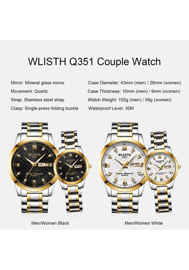 Leezsing Wlısth Q351 Kuvars Saat Erkekler Ve Kadınlar İçin Klasik İş Resmi Saat Su Geçirmez Paslanmaz Çelik Kayış