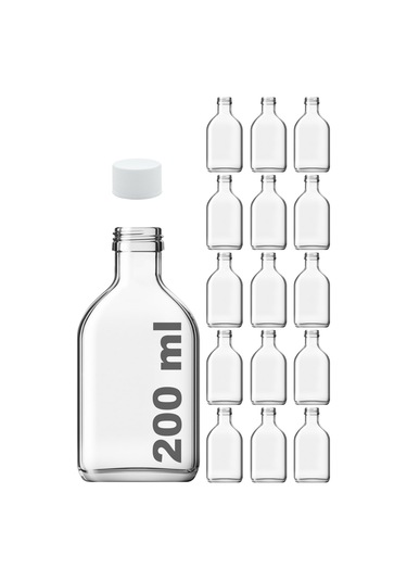 Afracam Cold Brew Yassı Şeffaf 200 ML Beyaz Kapaklı Cam Şişe 15 Adet