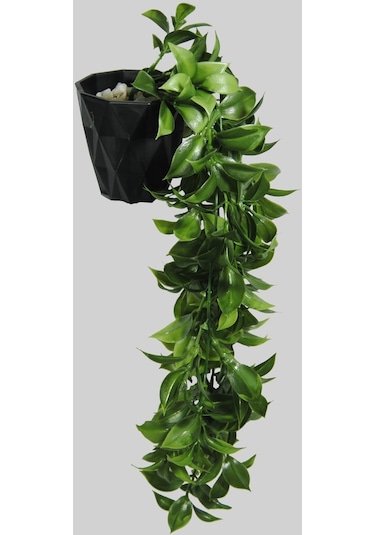 Yapay Çiçek Elmas Saksı İçerisinde Yoğun Dallı 40 Cm Limon Yaprağı Sarkıtı