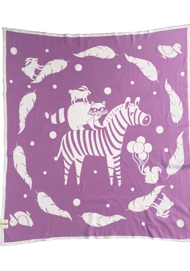 Organik Triko Bebek Örtüsü, Zebra 80x90 , Lila