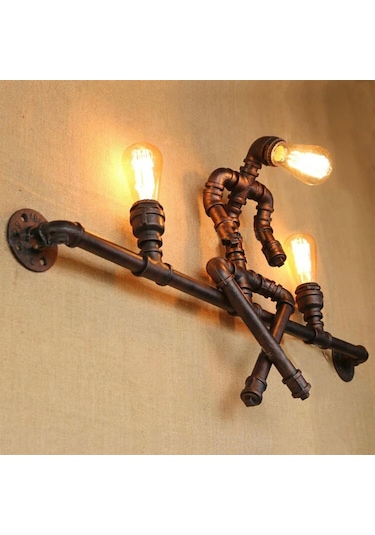 3 Başlıklı Vintage El Yapımı Endüstriyel Aplik, Rustik Robot Duvar Apliği Cafe Villa Retro Avize