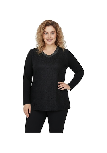 Wearon Kadın Siyah V Yaka Taşlı Bluz Bgl-st05149 Siyah