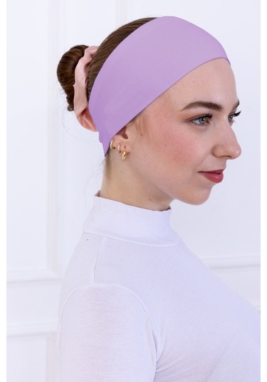Kaymayan Silikonlu Bandana Bone Lila - Kadın Tesettür Dikişsiz Kaymaz Geçme - Sportif Saç Bandı Lila