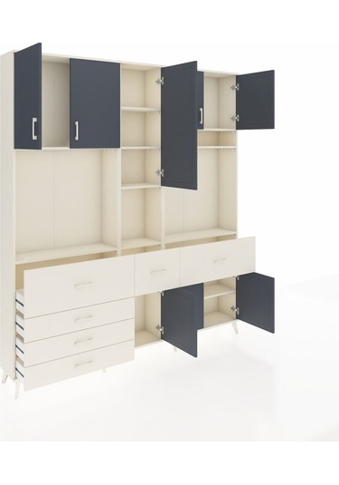 Arges Dolap 10 Raflı 6 Çekmeceli 8 Kapaklı 220x30x243 Aytaşı-antrasit/aytaşı Antrasıt/aytası