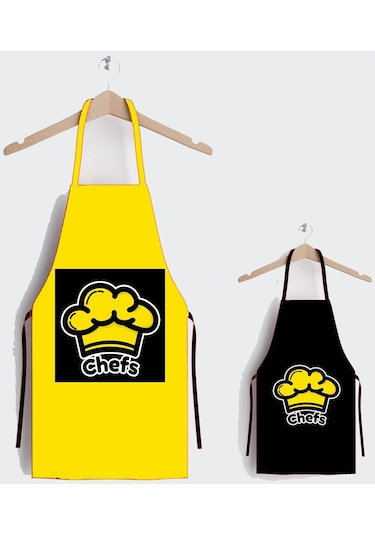 Ays Home Chefs Anne Çocuk Leke Tutmaz Mutfak Önlüğü Sarı - Siyah