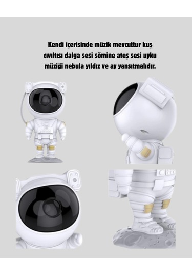 Mey İthalat Bluetooth Müzikli Astronot Projeksiyon Lambası Yıldız Ve Ay Efektli