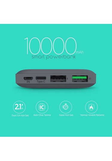 Abatech Powerbank 10.000 Mah Taşınabilir Şarj Cihazı Siyah