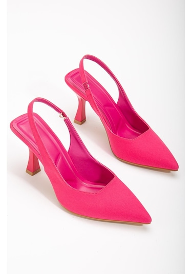 Zara Saten Arka Açık Fuşya Kadın Topuklu Ayakkabı-2742-fusya Fuşya