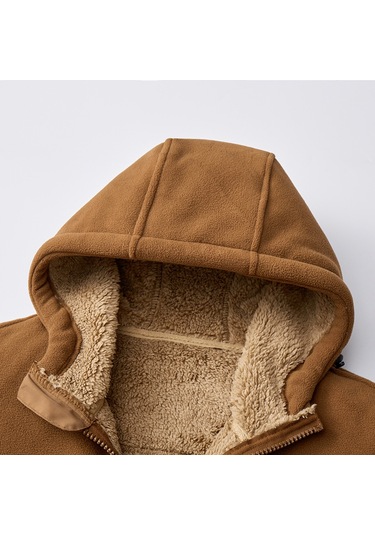 Polar Astarlı Uzun Kollu Sıcak Su Geçirmez Kapüşonlu Erkek Polar Ceket Yeşil