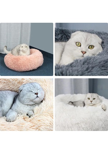 Moveevo Kediler Ve Küçük Köpekler İçin Yumuşak Peluş Yuvarlak Evcil Hayvan Yatağı