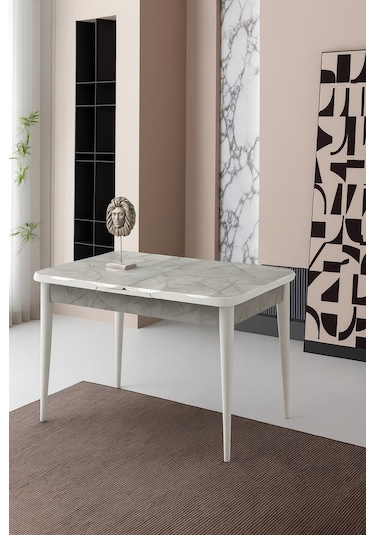 Lagina Ortadan Açılır Büyüyen Yemek Masası Mermer Desenli 90x160cm Gri