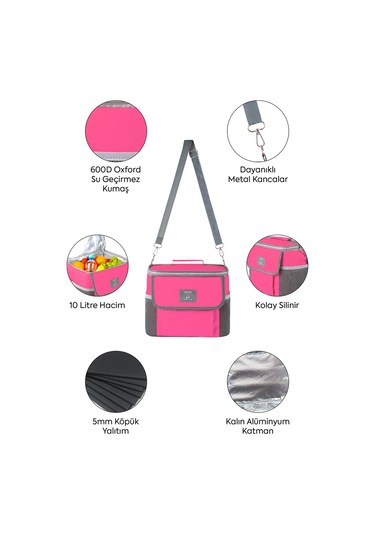 Best Çanta Pro+ 10 Litre Termos Piknik Çantası Yalıtımlı Termal Soğutucu Buzluk Çanta Pembe