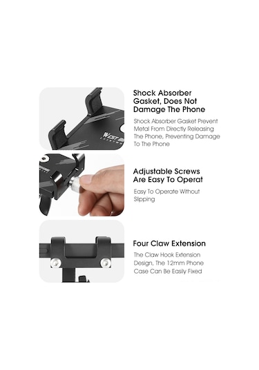 Springsun Bisiklet Ve Motosiklet İçin Güvenli Alüminyum Telefon Tutucu - Tip D Siyah