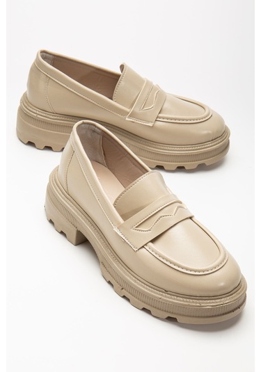 746-759 Bej Yanki Yüksek Tabanlı Loafer Ayakkabı Bej