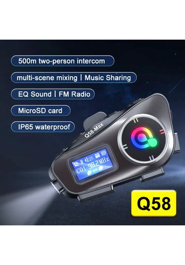 Q58 Max İntercom Kask Kulaklık Ekranlı Model Fm Radyo Özellikli