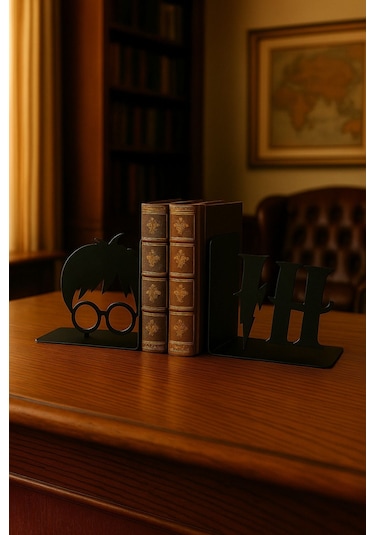 Harry Potter Temalı Metal Kitap Tutucu 2 Li Set Dekoratif Film Figürlü Masa Üstü Aksesuar