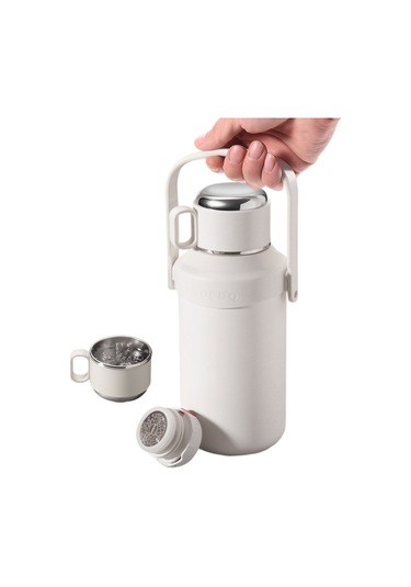 Relaxed Taşınabilir 316 Açık Hava Sporları Büyük Kapasiteli Termos Bardak, Yüksek Görünümlü Vakumlu Soğuk Tutma Kolu Su Isıtıcısı-Beyaz 1.2 L