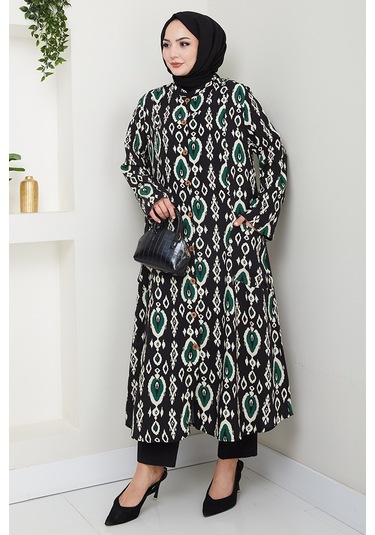 Desenli Dokuma Viskon Tunik 1516 - Yeşil Yeşil