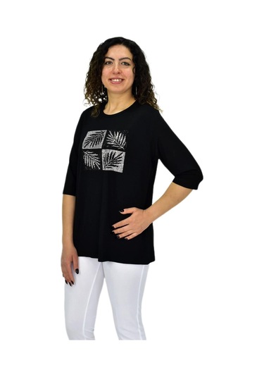 Caftan Kadın Kısa Kol Taşlı Bluz Bgl-st04710 Siyah