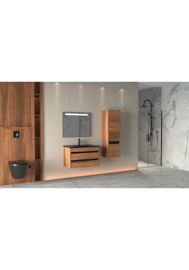 Levante 85 Cm Siyah Lavabolu Banyo Dolabi (Boy Dolap Dahil) Çok Renkli