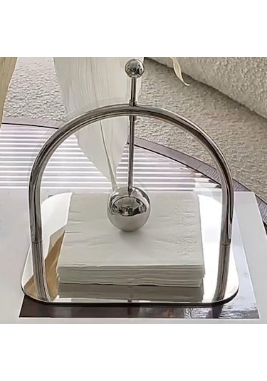 Homyl Kağıt Peçetelik Kare Peçete Standı Dispenser Masası Gümüş