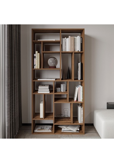 Nicola Kitaplık 18 Raflı, Modern Kütüphane Antik Ceviz