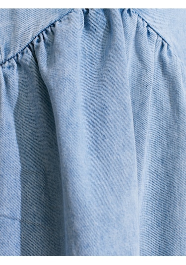 Dilvin 90571 Önü Büzgülü Mini Denim Elbise-mavi Mavi