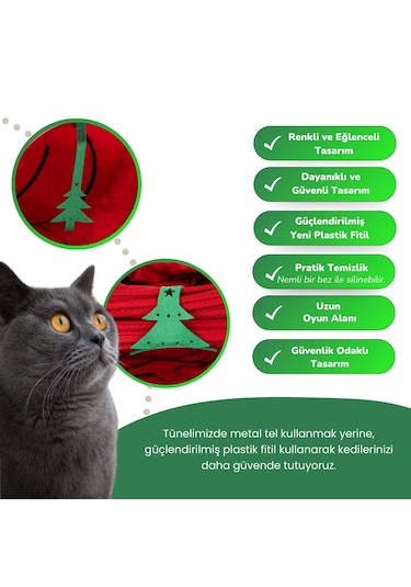 Miyav Kırmızı Renkli Uzun Kedi Tüneli 125 Cm