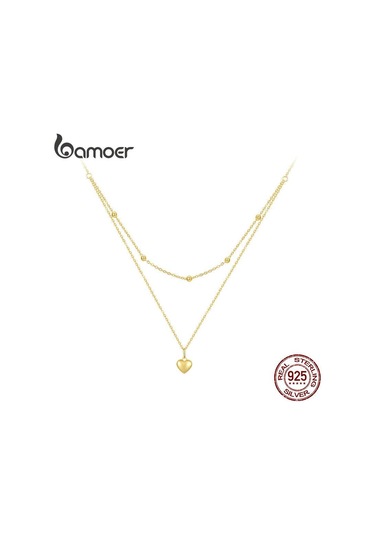 Bamoer Takı Bamoer Aşk Kalp Kadın Klavikula Zinciri Çift Zincir 925 Ayar Gümüş Boyun Takı Altın