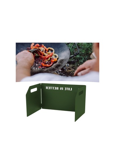 Kamp Sobası Ön Camı, Kamp Sobası Ön Cam Açık Katlanır Metal Soba Ön Cam Rüzgar Blokeri Katlanmış Ordu Yeşili Koyu Yeşil