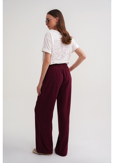 4629 Kadın Bol Paça Yüksek Bel Viskon Palazzo Pantolon Bordo Bordo