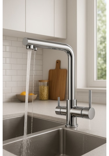 Rudi Armatür Pirinç Malzeme Arıtma Çıkışlı Eviye Bataryası Gri